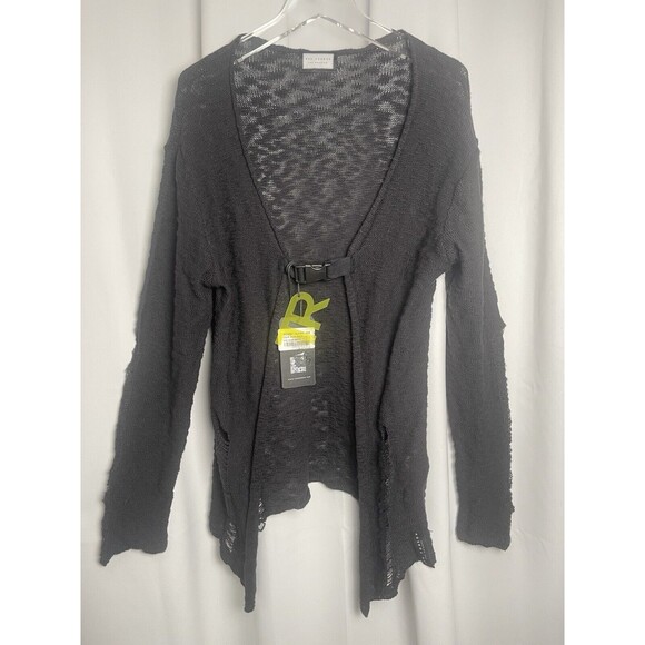 Ron Tomson Men’s Buckled Distressed Long Cardigan In Black Sz S/M New - Picture 4 of 11